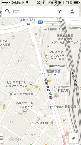 Googleマップ for iPhoneで各店舗をブックマークしている状態