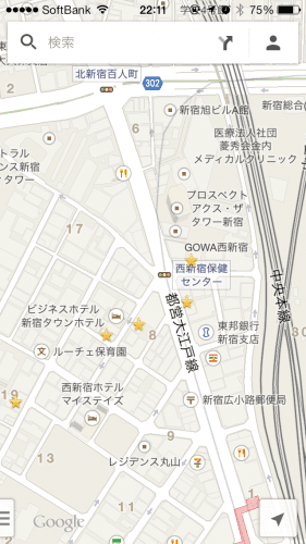 Googleマップ for iPhoneで各店舗をブックマークしている状態